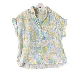 BELLA DAHL Short Sleeve Pocket Button Aqua Top Womens SZ‎ S 100% Linen Coastal